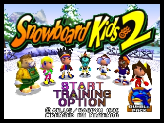 Snowboard Kids 2 title screen for Nintendo 64